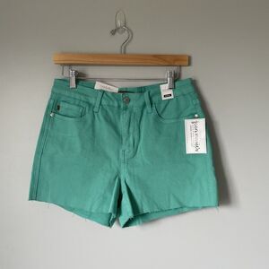 Judy Blue Mid Rise Cutoff Denim Shorts Aqua Dyed Women's Size Large NWT